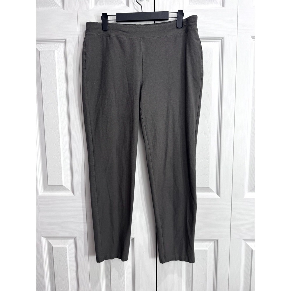 Eileen Fisher Slim Leg Pant‎ Women Medium Gray Ponte Knit Elastic Waist Mid Rise